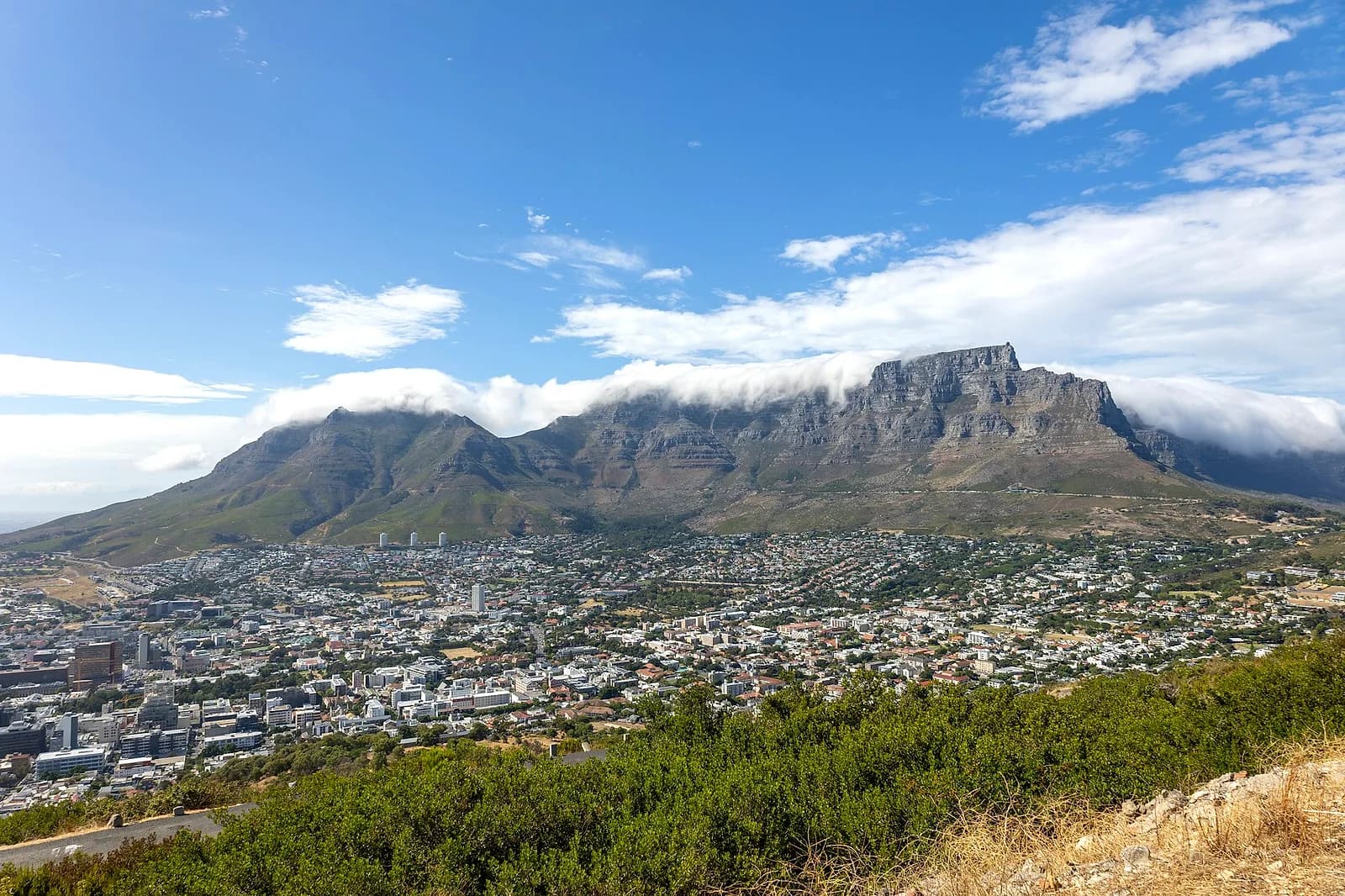 Table Mountain at golden hour with Kirstenbosch gardens below